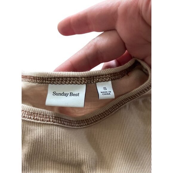 Aritzia Sunday Best Ribbed Corset Stitch Crop Top Beige Size S Neutral Retro - Picture 3 of 12